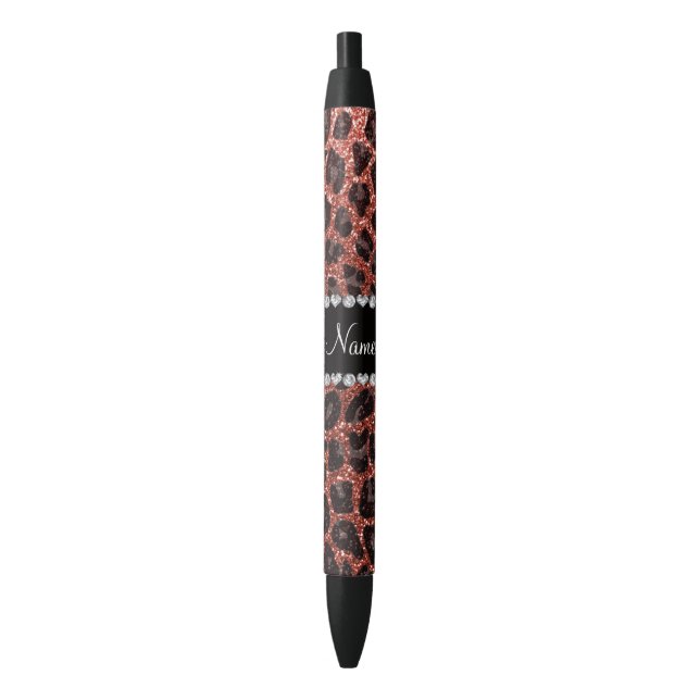 Stylo Noir Empreinte de léopard d'parties scintillant orange  (devant Vertical)