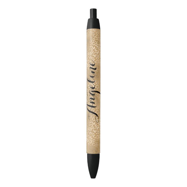 Stylo Noir Empreinte de léopard Gold Glam personnalisé (devant Vertical)