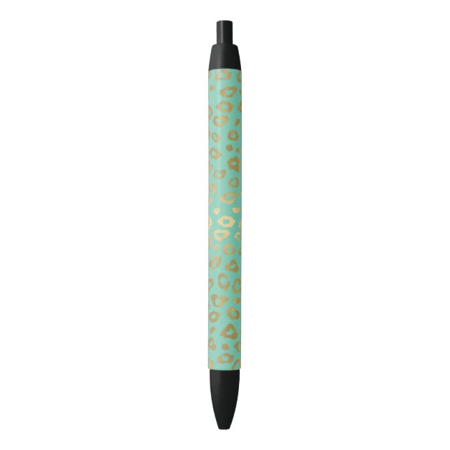 Stylo Noir Empreinte de léopard Ombre Monnaie Or (devant Vertical)