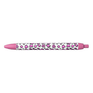 Stylo Noir Empreinte de léopard rose et blanc