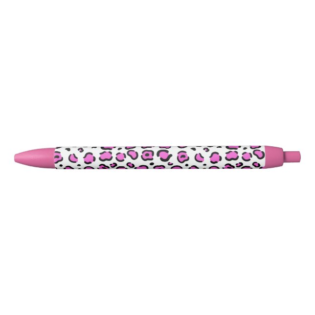 Stylo Noir Empreinte de léopard rose et blanc (Devant)