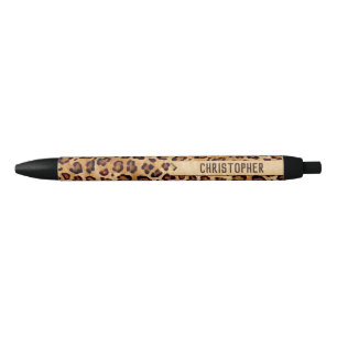 Stylo Noir Empreinte de léopard Rustic Texture Nom de l'ajou