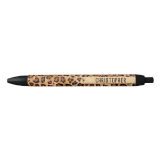 Stylo Noir Empreinte de léopard Rustic Texture Nom de l'ajout