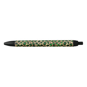Stylo Noir Empreinte de léopard vert et or