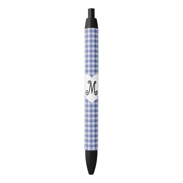 Stylo Noir En vichy bleu avec coeur (devant Vertical)