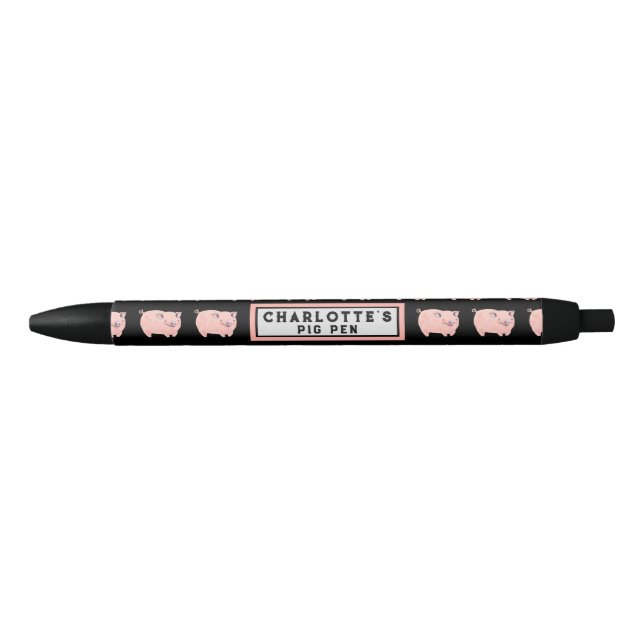 Stylo Noir Enclos à cochons drôle (Devant)