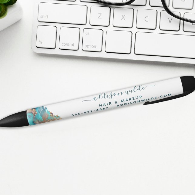 Stylo Noir Encre D'Aquarelle Liquide D'Art Moderne Bleu Et Or (Créateur téléchargé)