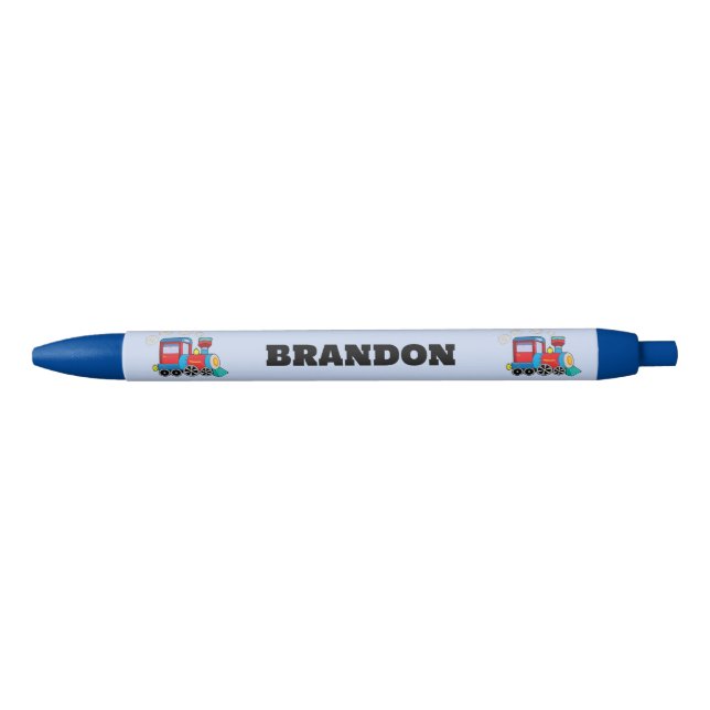 Stylo Noir Enfants Train Boys Blue Custom Name (Devant)