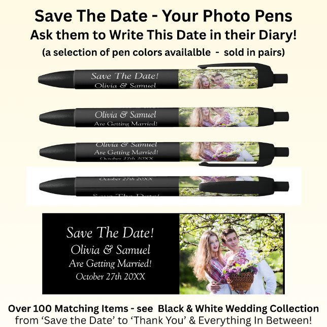 Stylo Noir Enregistrez la date + Photo, Noir & Blanc avec Inf (Créateur téléchargé)