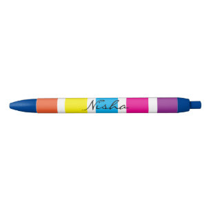 Stylo Noir Enseignant Enfants Monogramme Arc-en-ciel