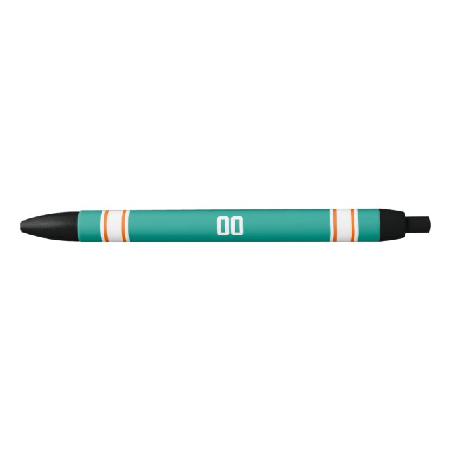 Stylo Noir Équipe de football d'Aqua, orange et blanche (Devant)