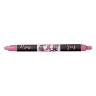 Stylo Noir Espoir Joy Cancer Du Sein Pink Ribbon Flowers Styl