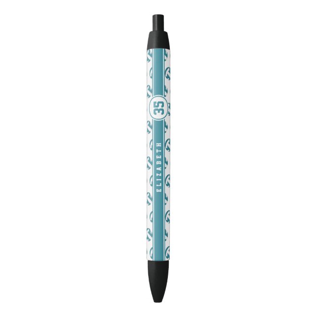 Stylo Noir Esprit d'équipe de volley-ball turquoise cadeaux a (devant Vertical)