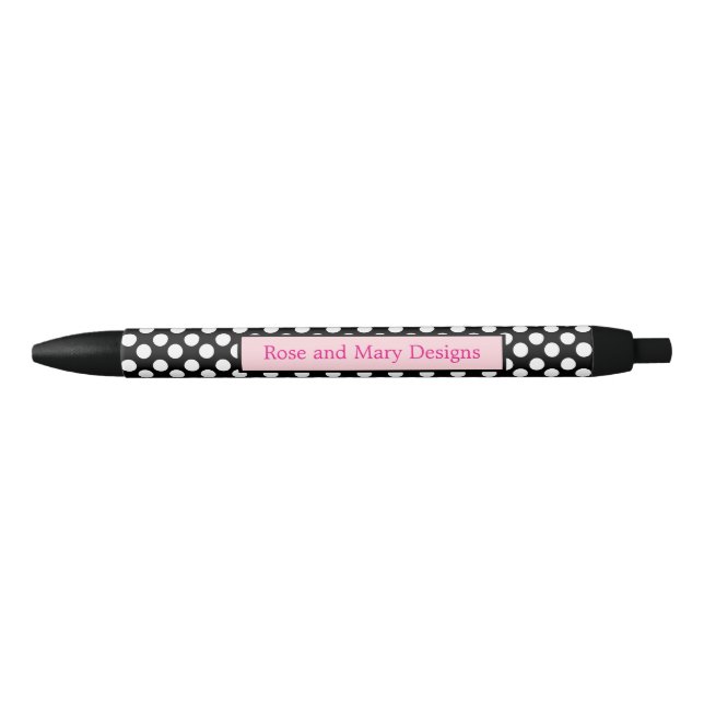 Stylo noir et rose personnalisé de point de polka (Devant)