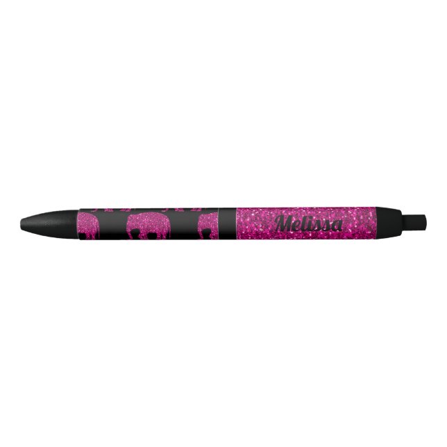 Stylo Noir Étincelle rose étincelante étincelante Votre nom (Devant)