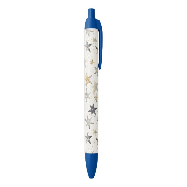 Stylo Noir Étoiles Bleues Argentées Dorées (Bas (Vertical))