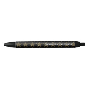 Stylo Noir Étoiles d'or personnalisées sur noir