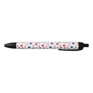 Stylo Noir Étoiles rouges et bleues, 4 juillet, fond blanc