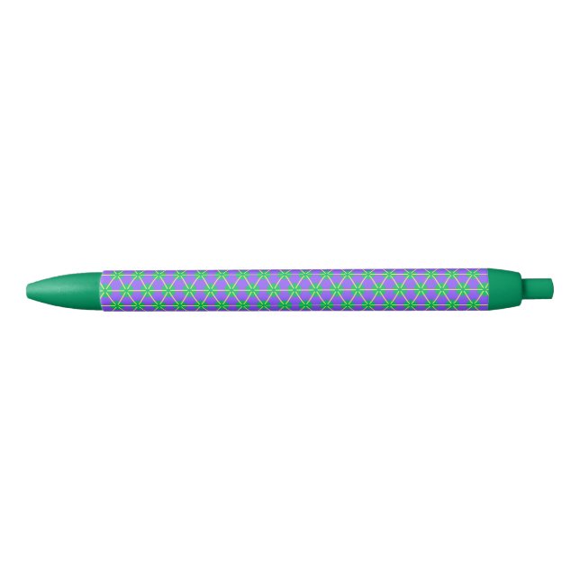 Stylo Noir Explosion géométrique en violet, vert et jaune (Devant)