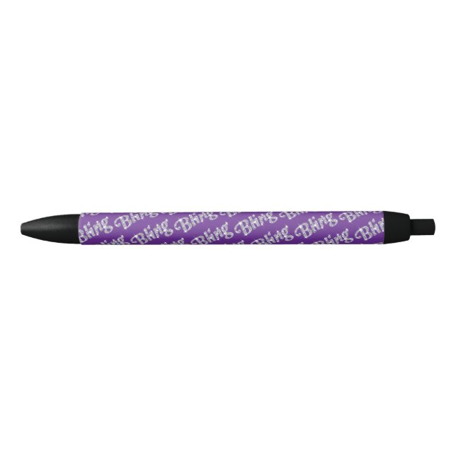Stylo Noir Faux diamant sur fond violet (Devant)