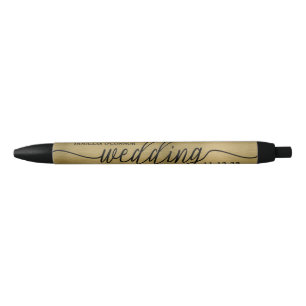 Stylo Noir Faux Gold Metal Texture Effet Mariage Faveur