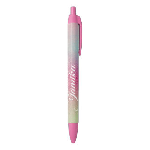 Stylo Noir Faux Pailleté Monogramme Arc-en-ciel Rose