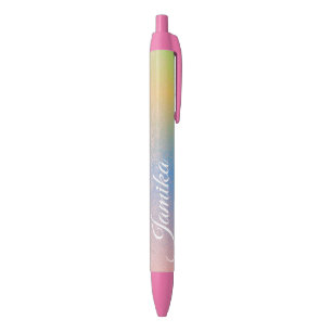 Stylo Noir Faux Pailleté Rose Pastel Ombre Arc-en-Ciel Nom