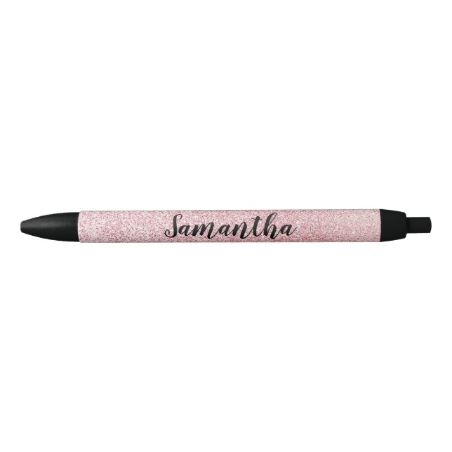 Stylo Noir Faux rose Parties scintillant brillante Fille Nom  (Devant)