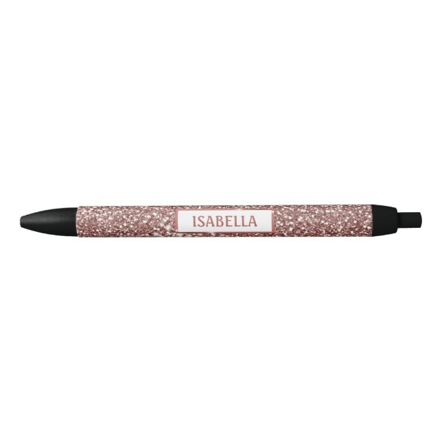 Stylo Noir Faux Rose Parties scintillant or Texture Look & Cu (Devant)