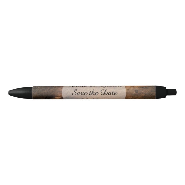Stylo Noir Faux Rustic Grange Mariage en bois Enregistrer la  (Devant)
