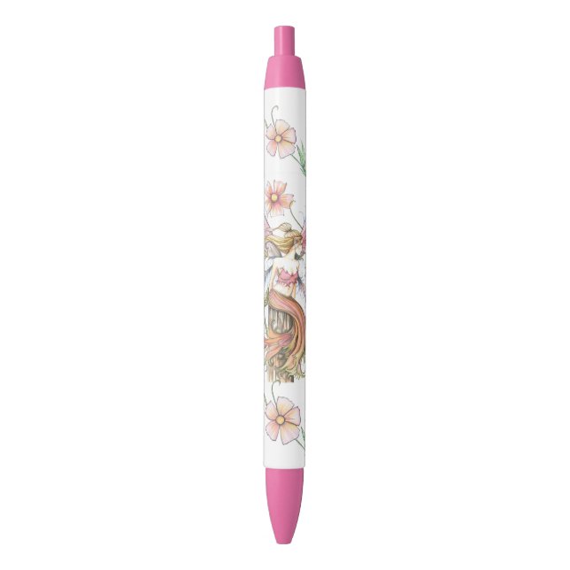 Stylo Noir Fée de la fleur rose Fantaisie Art (devant Vertical)