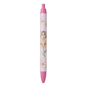 Stylo Noir Fée de la fleur rose Fantaisie Art