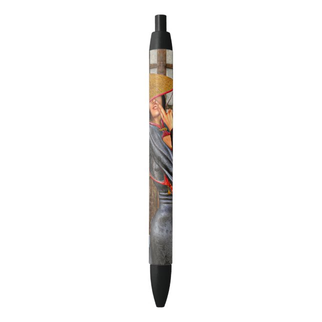 Stylo Noir Femme de combat asiatique (devant Vertical)