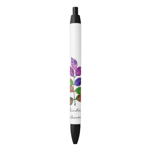 Stylo Noir Feuilles arc-en-ciel aquarelle (devant Vertical)