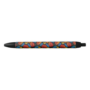 Stylo Noir Feuilles d'automne colorées en motif vibrant