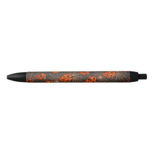 Stylo Noir Feuilles d'automne d'Halloween et toiles d'araigné