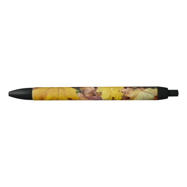 Stylo Noir Feuilles de Érable Tombées Jaune Automne Nature (Devant)