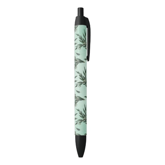 Stylo Noir Feuilles de eucalyptus Branches Paillettes dorées (Bas (Vertical))