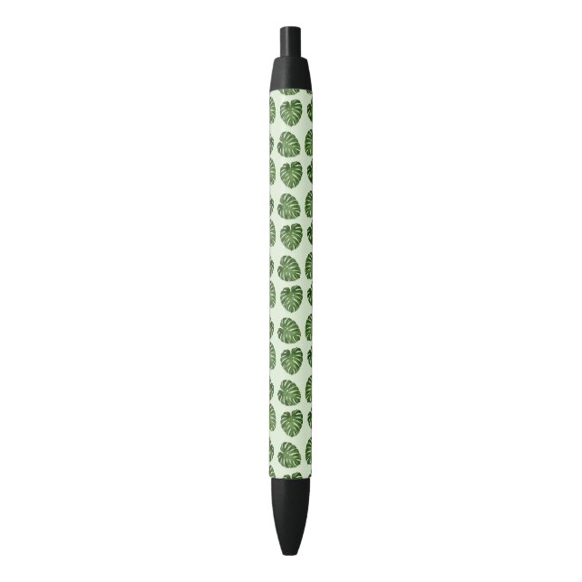 Stylo Noir Feuilles de palmiers, Feuilles verts, Motif tropic (devant Vertical)