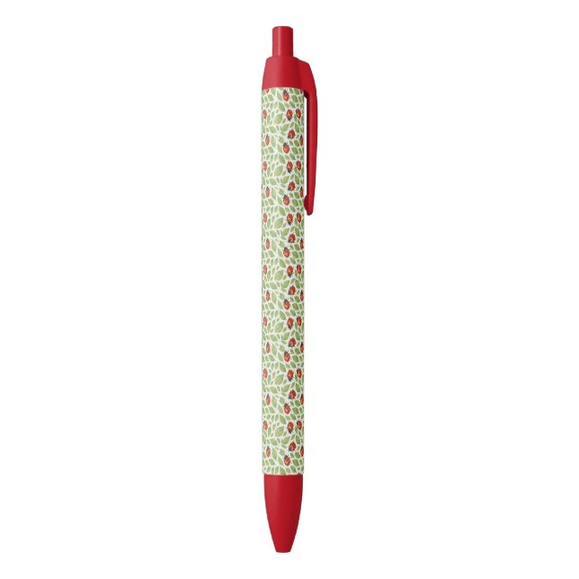 Stylo Noir Feuilles et coccinelles  (Bas (Vertical))