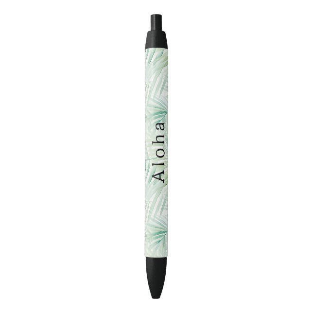 Stylo Noir Feuilles Tropicales Vertes Aloha (devant Vertical)