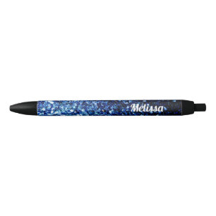 Stylo Noir Feux de parties scintillant brillants bleu foncé P