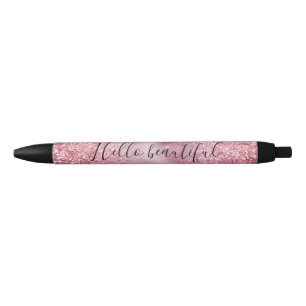 Stylo Noir Fille Parties scintillant de verre rose étincelant