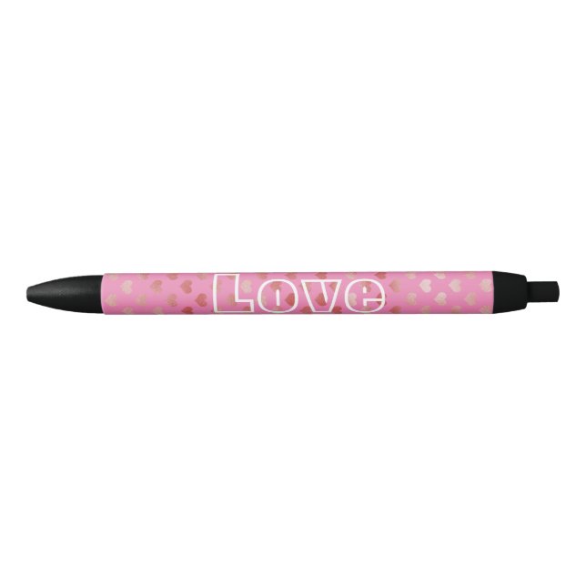Stylo Noir Fille rose Coeurs rouges Ombre (Devant)