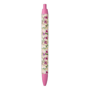 Stylo Noir Fille Rose Peach Purple Burgundy Aquarelle Florale
