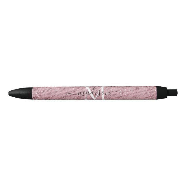 Stylo Noir Fille rose Rose Monogramme or Parties scintillant  (Devant)