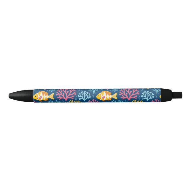 Stylo Noir Fish and coral nautical blue (Devant)