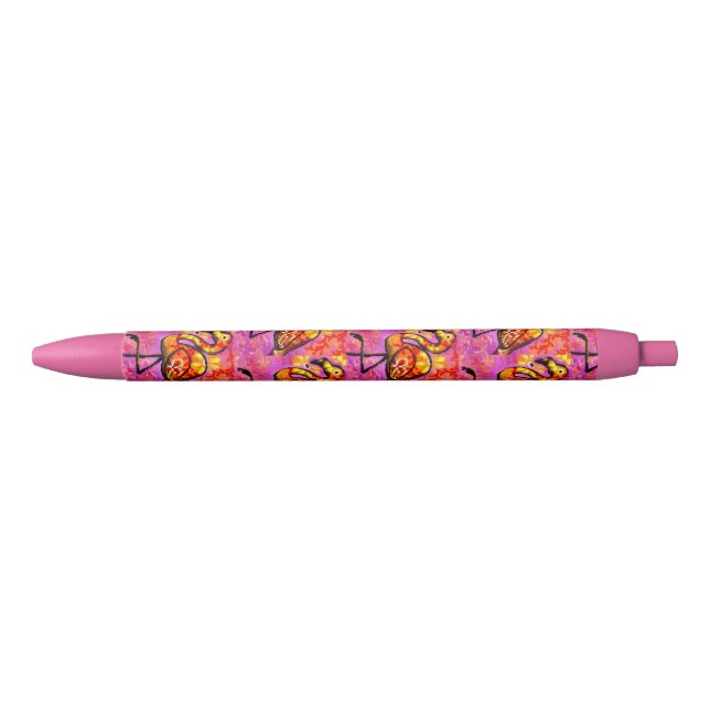 Stylo Noir Flamant rose Abstrait lunaire rose orange (Devant)