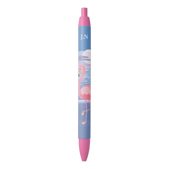 Stylo Noir Flamant rose d'île tropicale personnalisée (devant Vertical)
