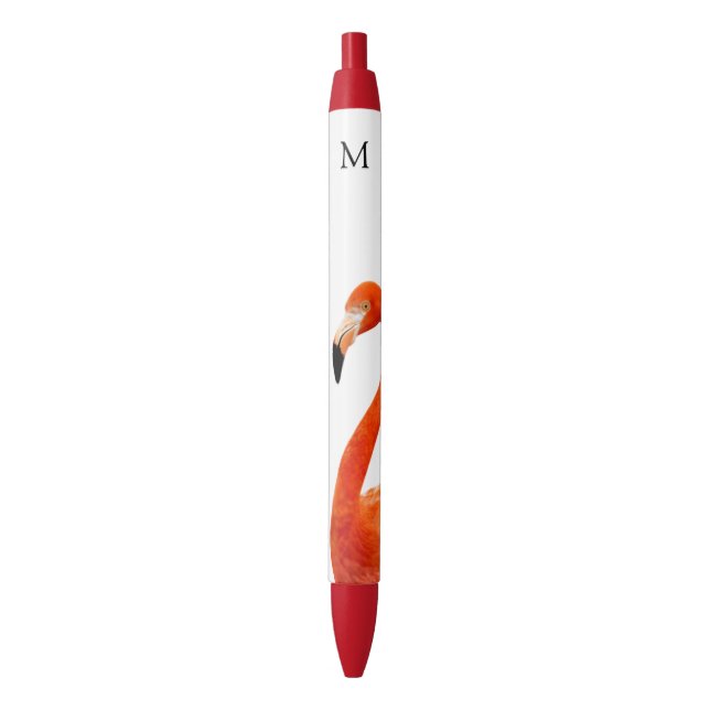 Stylo Noir Flamant rose et monogramme (devant Vertical)